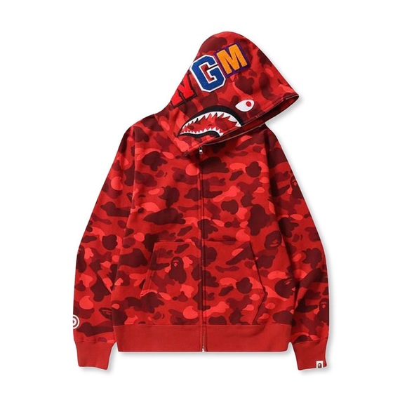 A bathing ape Color Camo Red Shark Full Zip Hoodie - Picture 3 of 4